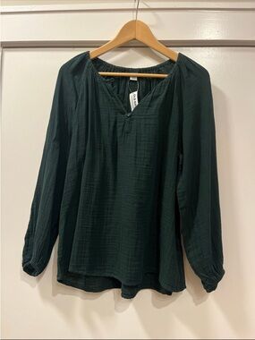 Old Navy Dark Green Long-Sleeve Peasant Blouse